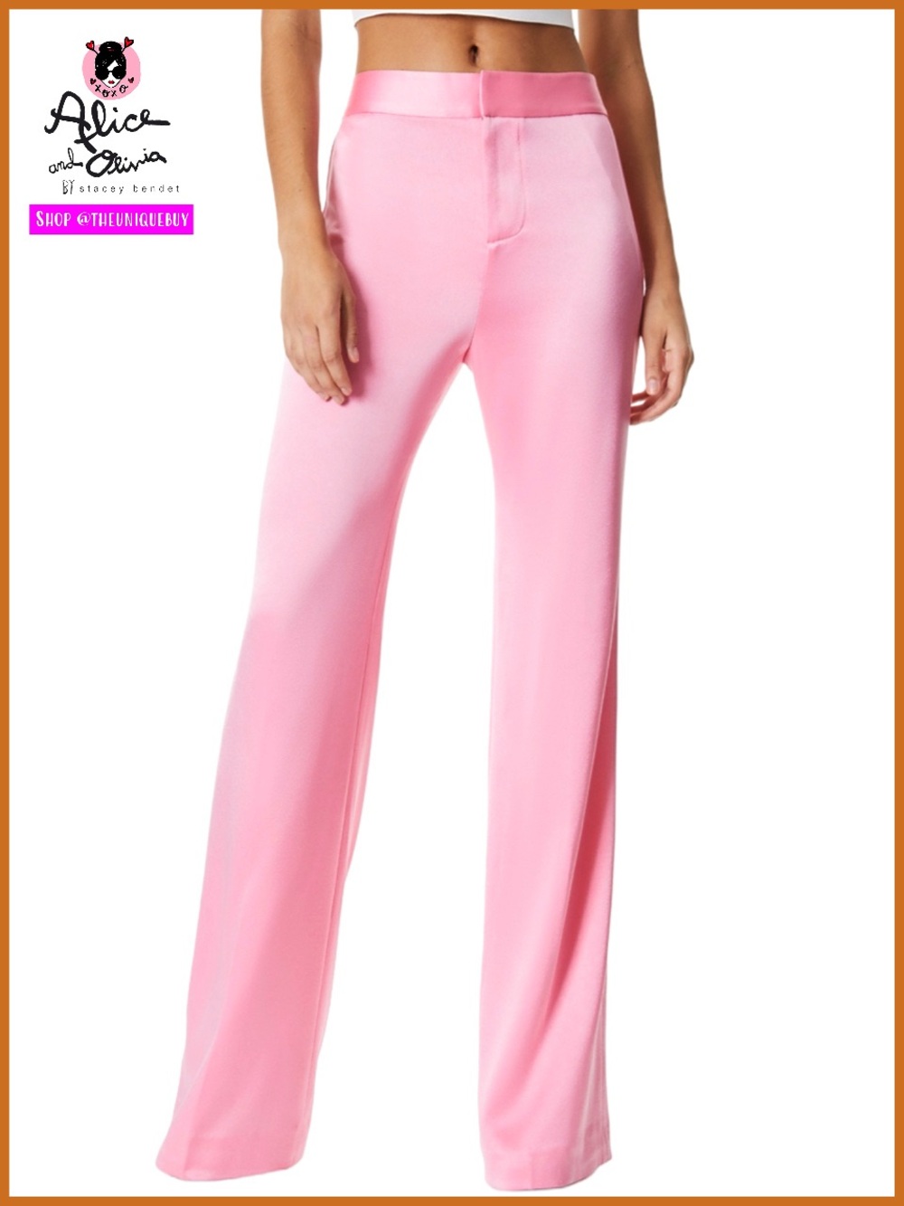 Alice + Olivia Deanna High Waisted Pink Satin Bootcut Pant